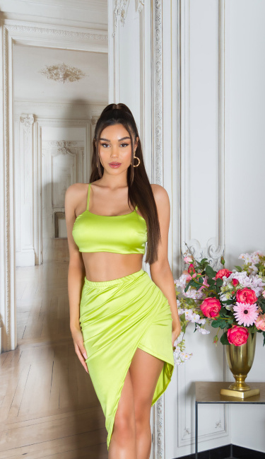 Musthave Satin Set Skirt + Crop Top Green